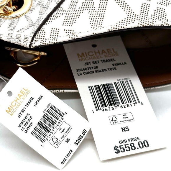 Michael Kors Large Jet Set Travel Chain Shoulder Bag & LG Trifold Wallet Vanilla - Picture 14 of 14